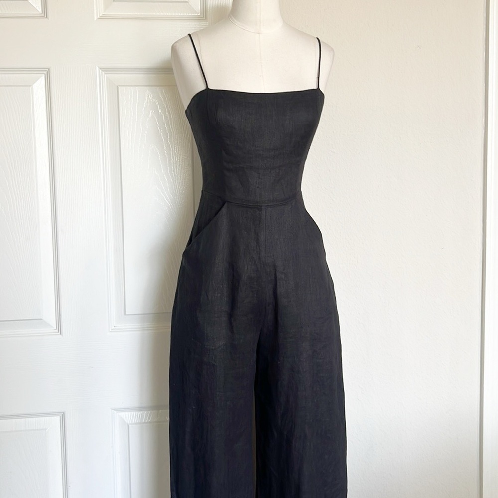 REFORMATION Jager Linen Black Jumpsuit - Picture 3 of 7
